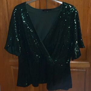 Eloquii Elegant Green Sequin Wrap Top